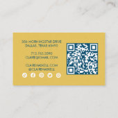 Carte De Visite Fancy Script Mustard Jaune Chic Minimal Social QR (Dos)