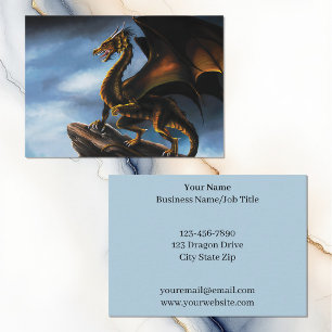 Carte De Visite Fantaisie de dragon noir or cuivre féroce
