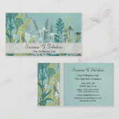 Carte De Visite Fantaisie emboutie par fleurs bleues turquoises (Devant / Derrière)