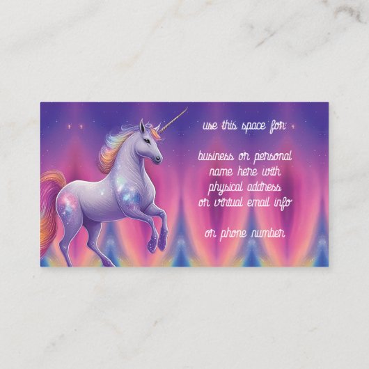 Carte De Visite Fantasy Glitter Rainbow Unicorn Cosmic Clouds (Dos)