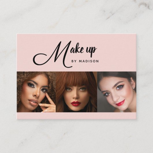 Carte De Visite Fard Rose Noir Script 3 Photo Maquillage (Devant)