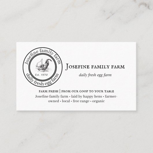 Carte De Visite Farm Fresh Eggs Chicken Coop Rustic Country Farm (Devant)