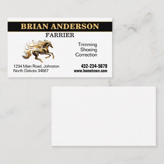 Carte De Visite Farrier (Devant / Derrière)