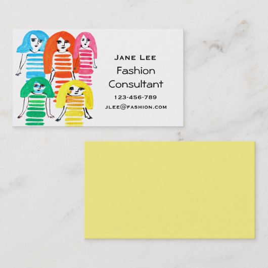 Carte De Visite Fashion Consultant mignon aquarelle (Devant / Derrière)