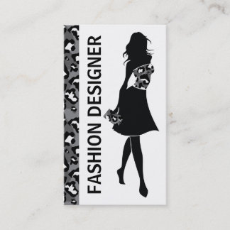 Carte De Visite Fashion designer fille noir gris panthère imprimé