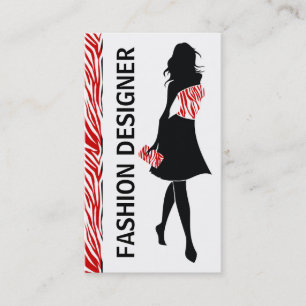 Carte De Visite Fashion designer fille rouge blanc imprimé zèbre