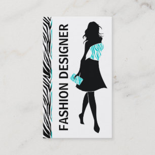 Carte De Visite Fashion designer fille turquoise, imprimé zèbre bl