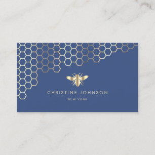 Carte De Visite fausse feuille d'or abeille sur bleu