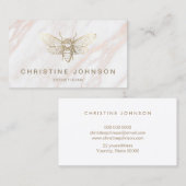 Carte De Visite fausse feuille d'or abeille sur marbre rose (Devant / Derrière)