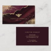 Carte De Visite fausse feuille d'or abeille sur modèle bordeaux (Devant / Derrière)