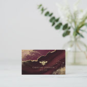 Carte De Visite fausse feuille d'or abeille sur modèle bordeaux (Debout devant)