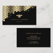 Carte De Visite fausse feuille d'or abeille sur noir (Devant / Derrière)