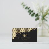 Carte De Visite fausse feuille d'or abeille sur noir (Debout devant)