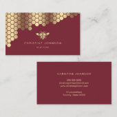 Carte De Visite fausse feuille d'or abeille sur rouge foncé (Devant / Derrière)