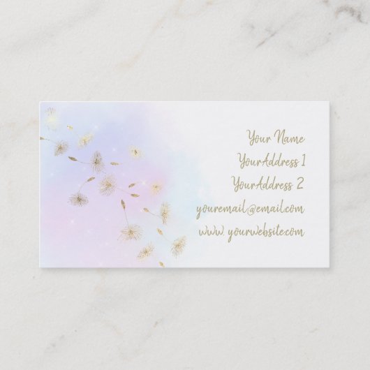 Carte De Visite fausse feuille d'or volants pandelions sur pastel (Dos)