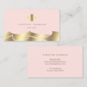 Carte De Visite fausse feuille vagues coquillage doré sur rose (Devant / Derrière)