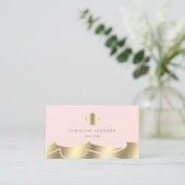 Carte De Visite fausse feuille vagues coquillage doré sur rose (Debout devant)