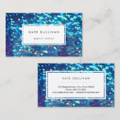 Carte De Visite fausse iridescence, effet mermaid bleu paillette (Devant / Derrière)