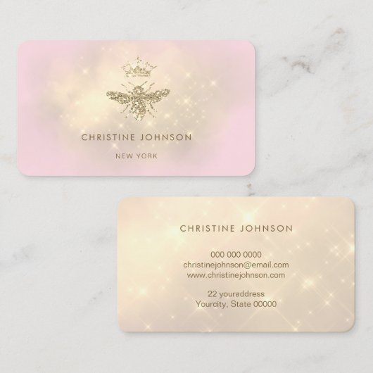 Carte De Visite fausse parties scintillant queen bebe rose (Devant / Derrière)