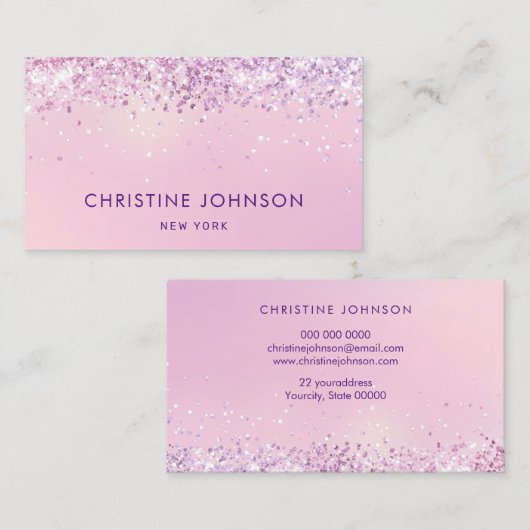 Carte De Visite fausse parties scintillant sur rose pâle (Devant / Derrière)