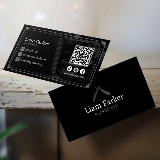Carte De Visite Fauteuil de salon de coiffure noir Code QR pour le