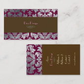 Carte De Visite Faux argent baroque damask en merlot + chocolat (Devant / Derrière)