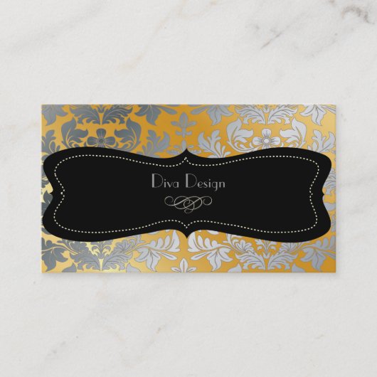 Carte De Visite Faux argent baroque damask /noir/or ton (Devant)
