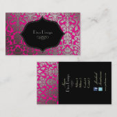 Carte De Visite Faux argent baroque damask /noir/rose chaud (Devant / Derrière)