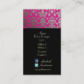Carte De Visite Faux argent baroque damask /noir/rose chaud (Dos)