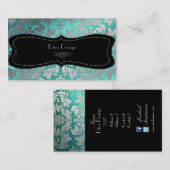 Carte De Visite Faux argent baroque damask /noir/turquoise (Devant / Derrière)
