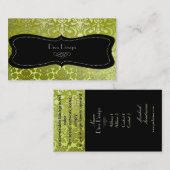 Carte De Visite Faux argent baroque damask /noir/vert citron (Devant / Derrière)