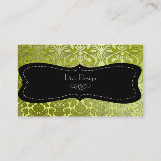 Carte De Visite Faux argent baroque damask /noir/vert citron (Devant)