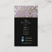 Carte De Visite Faux argent baroque damassé lilas / noir (Dos)