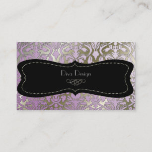 Carte De Visite Faux argent baroque damassé lilas / noir