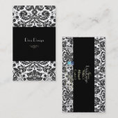 Carte De Visite Faux argent baroque damassé /noir (Devant / Derrière)