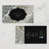 Carte De Visite Faux argent baroque damassé /noir (Devant / Derrière)