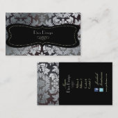 Carte De Visite Faux argent baroque damassé /noir (Devant / Derrière)