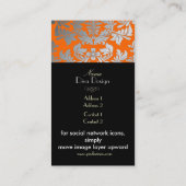 Carte De Visite Faux argent baroque damassé orange/noir (Dos)