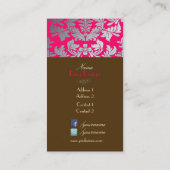 Carte De Visite Faux argent baroque damassé rose chaud + chocolat (Dos)