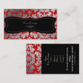 Carte De Visite Faux argent baroque damassé rouge / noir (Devant / Derrière)