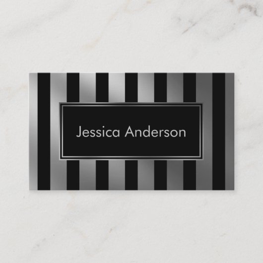 Carte De Visite Faux argent et rayures multidirectionnelles noir (Devant)