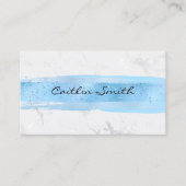 Carte De Visite Faux Argent Marbre Blanc Foil Bleu Brush Strot (Devant)
