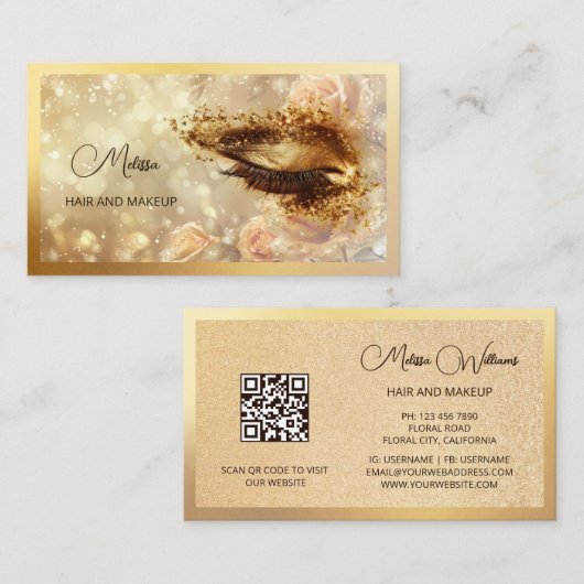 Carte De Visite Faux cils en or Make Up (Devant / Derrière)