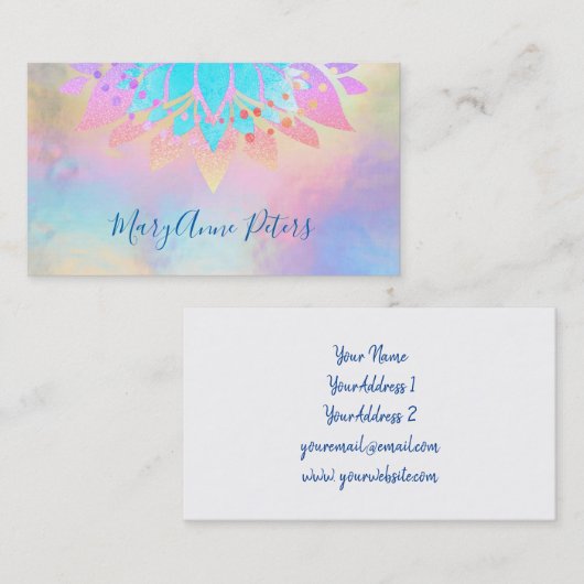 Carte De Visite ・FAUX couleurs pastel holographique arc-en-ciel (Devant / Derrière)