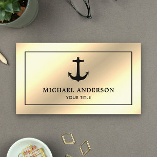 Carte De Visite Faux Cream Gold Foil Noir Ancre nautique