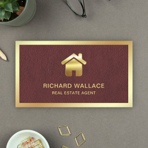 Carte De Visite Faux Cuir Agent Immobilier Logo Maison Feuille D'O