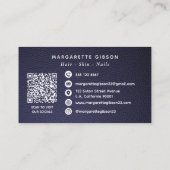 Carte De Visite Faux cuir Code QR Monogramme Bleu foncé et Blanc (Dos)