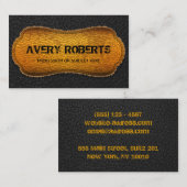 Carte De Visite Faux Cuir noir jaune Elégant géométrique (Devant / Derrière)