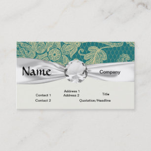 Carte De Visite faux dentelle sarcelle et crème motif damassé flor