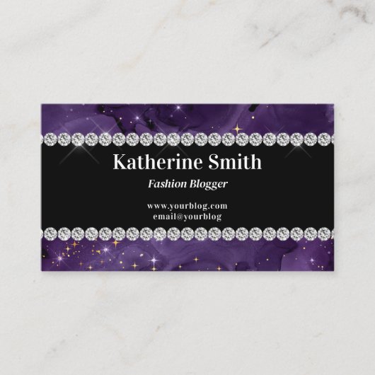 Carte De Visite Faux Diamant Strass Violet Céleste (Devant)
